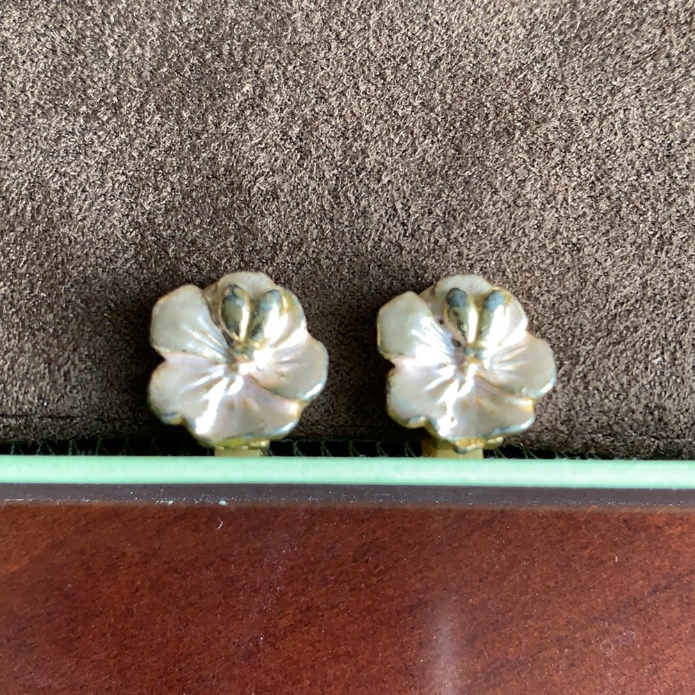 Vintage Iridescent Pink & Gold Clip Earrings